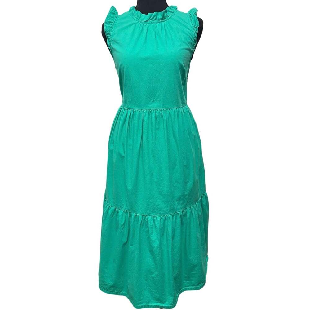J.Crew Womens 4 Green Ruffle Sleeve Tiered Midi Dress Cotton Blend